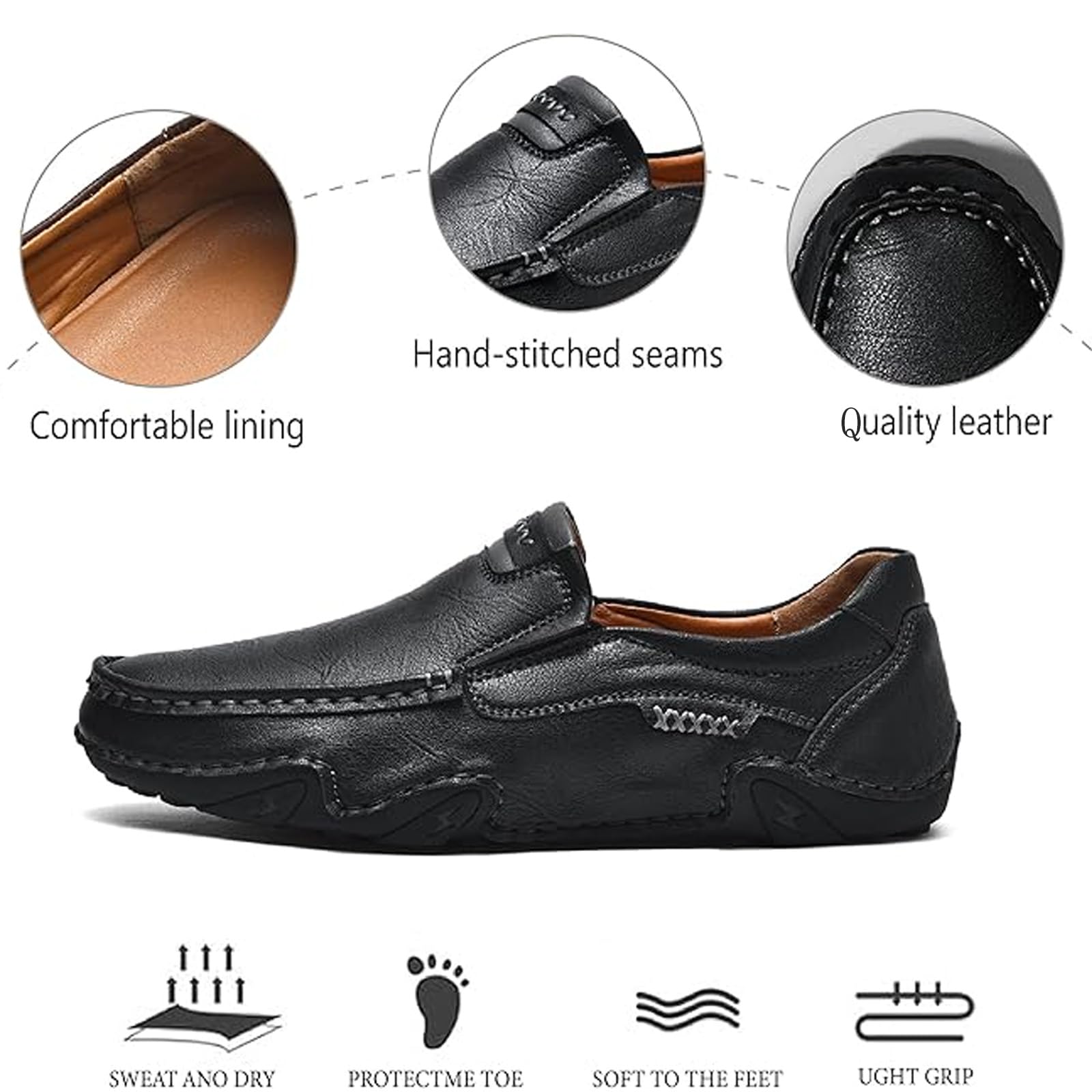 Handgefertigte orthopädische Slip-On-Slipper für Herren, lässiger Leder-Mokassins, Business-Arbeit, flache Schuhe