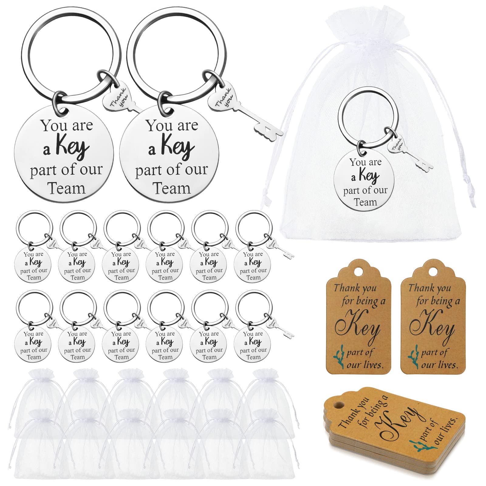 Sieral 12 Set Employee Appreciation Gift for Team Thank You Keychain with Organza Bags and Cards for Coworker Staff