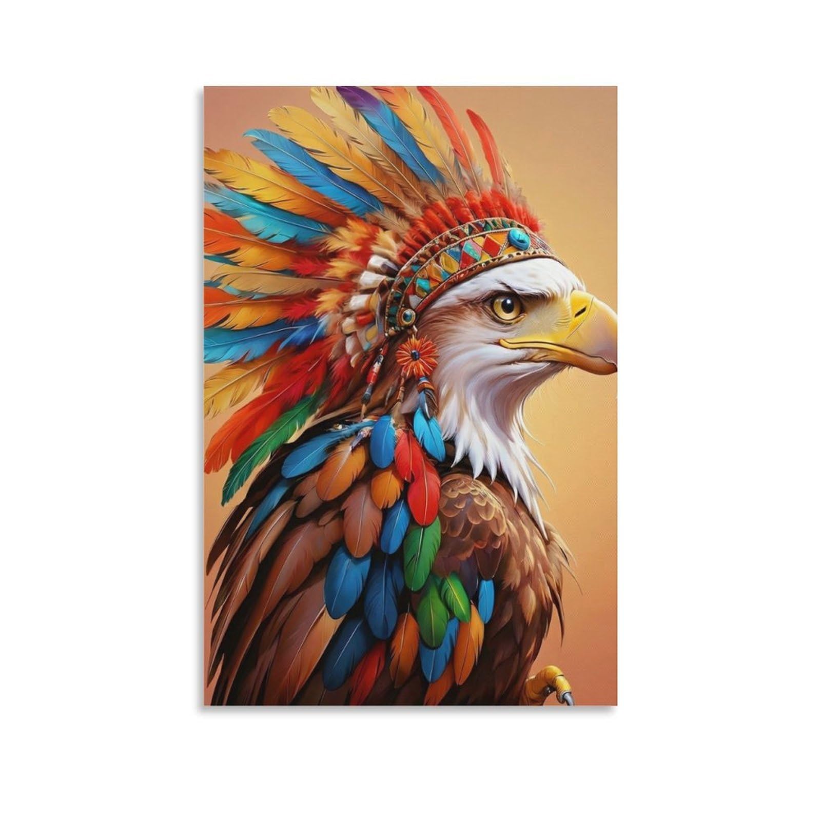 DHBANEIOK Eagle with Feathers Poster Artwork Canvas Prints Picture Modern Canvas Wall Art Picture Wall Hanging for Office Gym Living Room Decor 20x30inch(50x75cm)