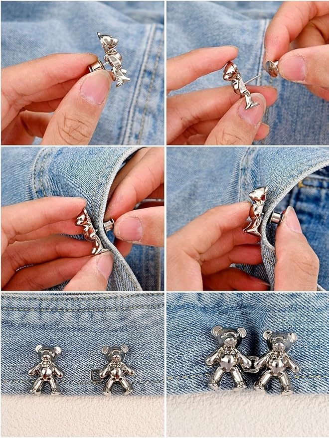Image of YEKDA Denim Button Kit - 2 PCS Assorted Jeans Buttons for Quick Fix & DIY Adjustment - No-Sew Snap-On Metal Buttons for Pants, Skirts, Shorts - Easy Waist Size Control (Metal Butterfly & Teddy)