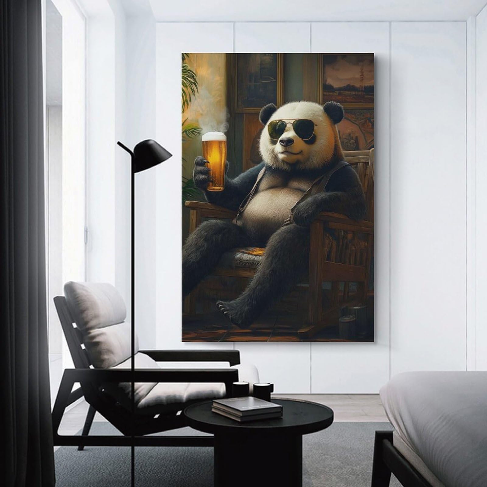 Junmoney Unframe-Style-20 Canvas Wall Art Panda Bear Relaxing With Beer, 20X30inch(50X75cm), For Lounge Decor, Bedroom Walls Or Flats, Eye Catching Artwork For Blank Walls