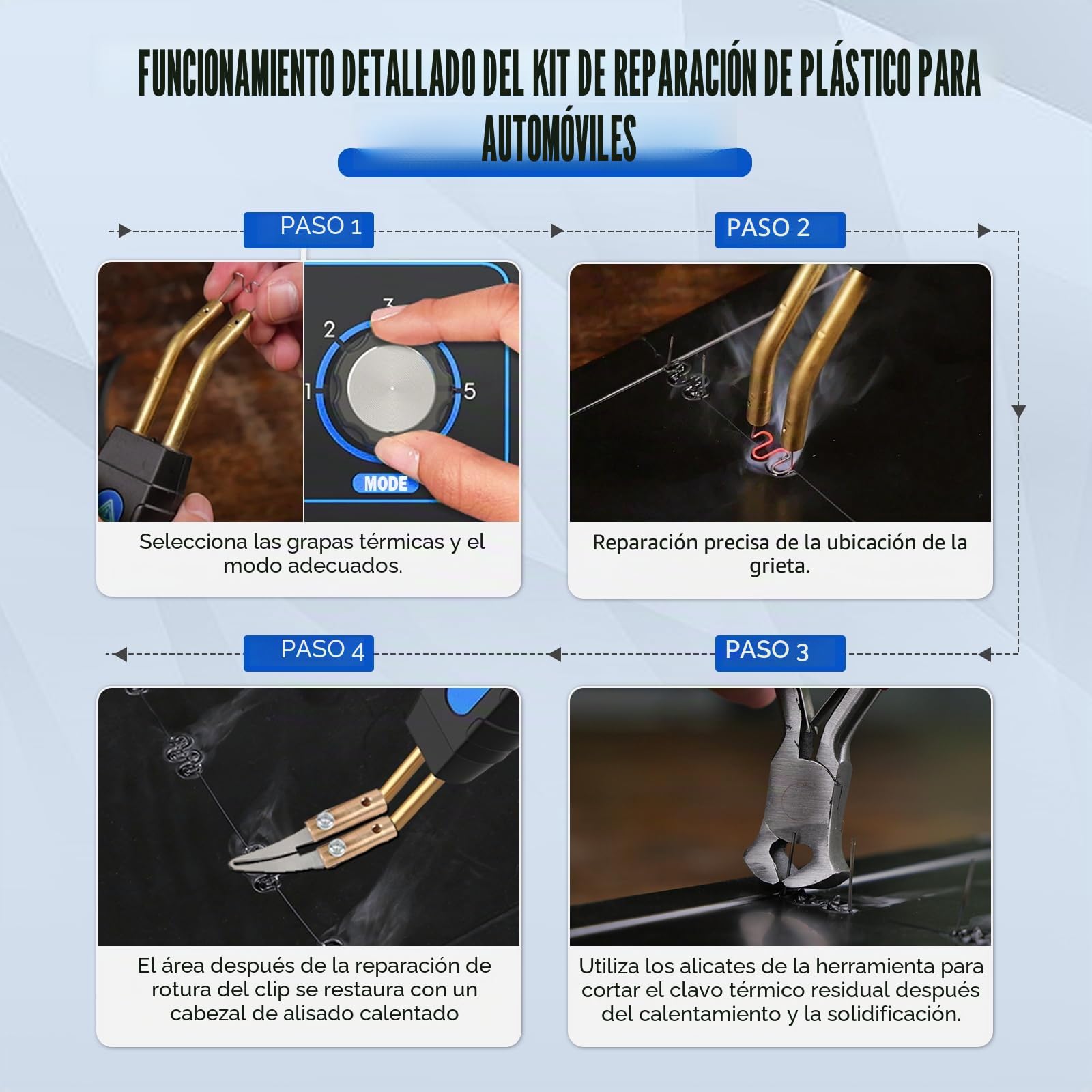 Kit de soldador de plástico, máquina de soldadura de plástico de 220V con 600 piezas de calapas calientes en el kit de reparación de parachoques de automóviles con potencia ajustable de 5 niveles