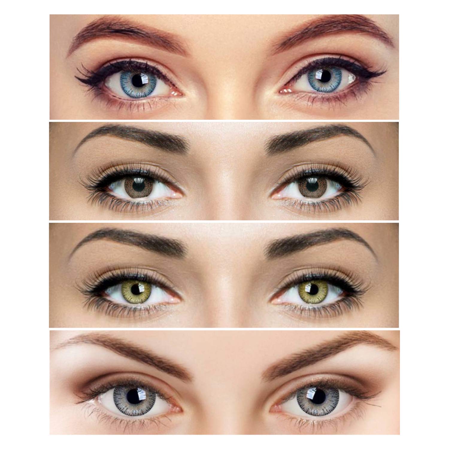 Choice Empire Combo Pack of 4 Pair Monthly Colored Contact Lens Zero Power with Lens Case Aqua-Grey-