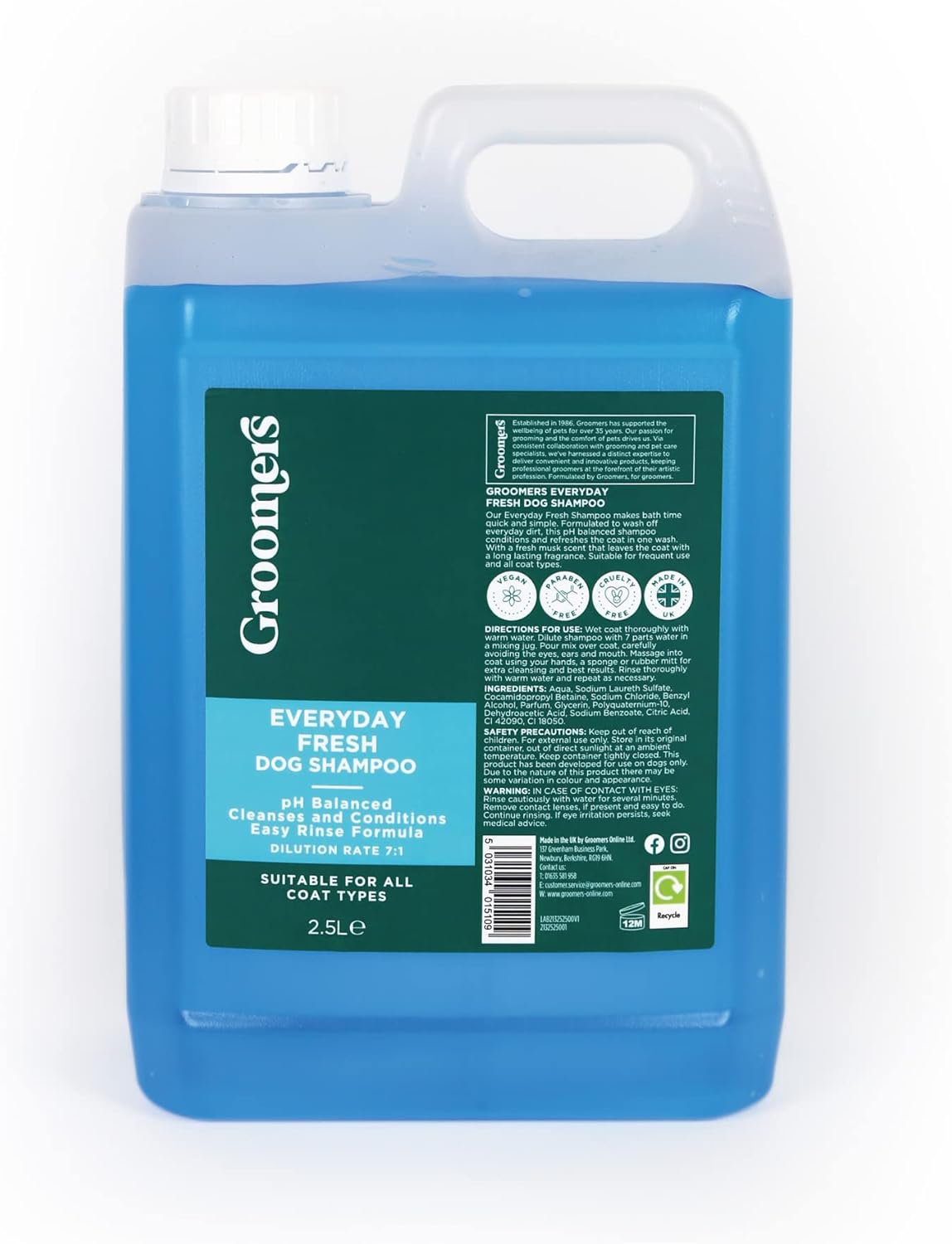 Groomers Everyday Fresh Dog Shampoo for Dog Grooming 2.5L – Long Lasting Fragrance – Cleanses and Conditions – pH Balanced, Vegan, Paraben Free Easy Rinse – Suitable for All Coats