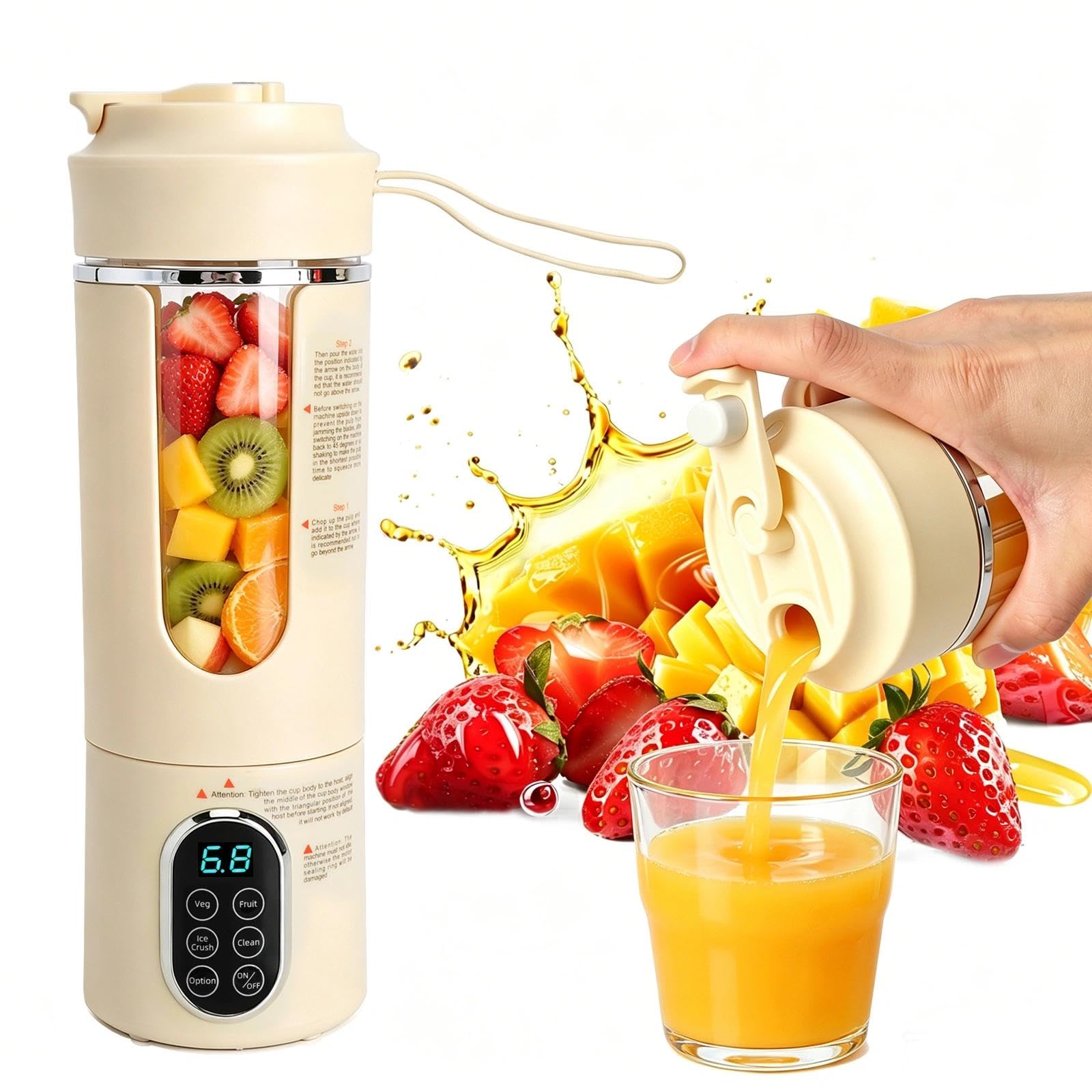 700ML Batidora de Vaso Portatil, Licuadora Portatil Mini Batidora Type-C con 12 Cuchillas Inox, 4 Velocidades, Botella Batidora para Batidos, Fruta, Oficina, Gimnasio y Viaje