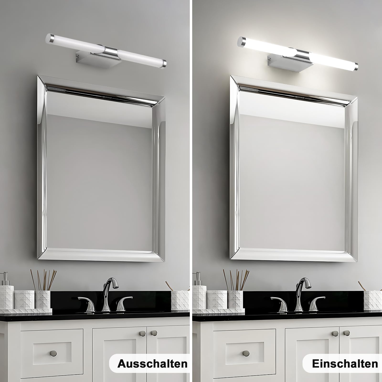 LED-Spiegelbeleuchtung fürs Badezimmer, 40 cm Chrom, wandmontiert, neutralweiß 4000K, IP44 wasserdicht, Make-up-Licht