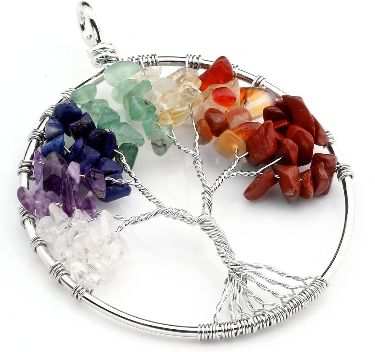 Jovivi Natural Healing Crystals Quartz Life Tree Necklace 7 Chakras Gemstone Pendant Mother's/Father's Day Family Gifts - Image 2