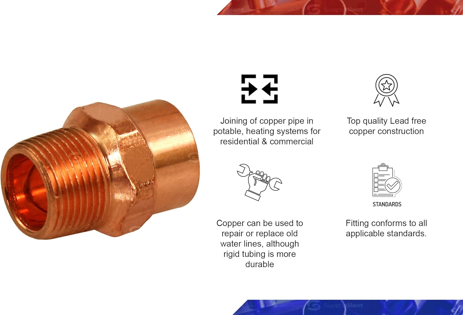 Supply Giant DDNA1001 Male Adapter Fitting with C X M Connections, 1 X 3/4, Copper