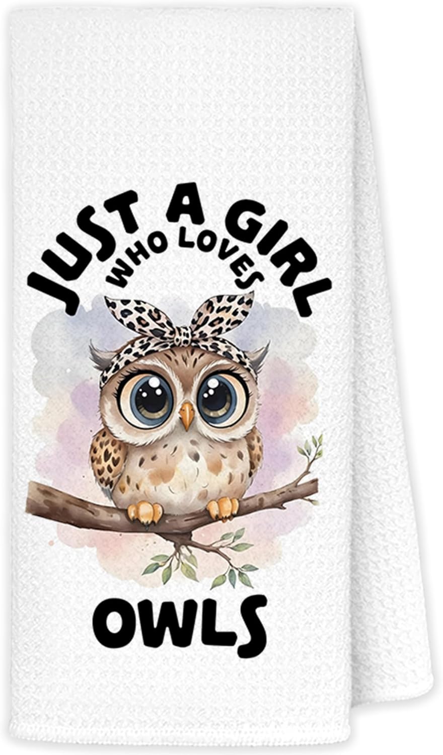 JINYO Cute Coquette Leopard Bow Owl Kitchen Towels, Owls Lover Gifts for Women Hand Towels for Bathroom Kitchen Decor, Just a Girl Who Loves Owls Decorative Dish Tea Towels, 16x24 Inch