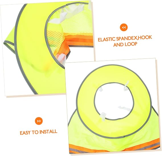 Hard Hat Sun Shade Visor with Full Brim Mesh Neck Shield, High Visibility Fluorescent Green Safety Helmet Accessory with Reflective Strips for Construction Workers