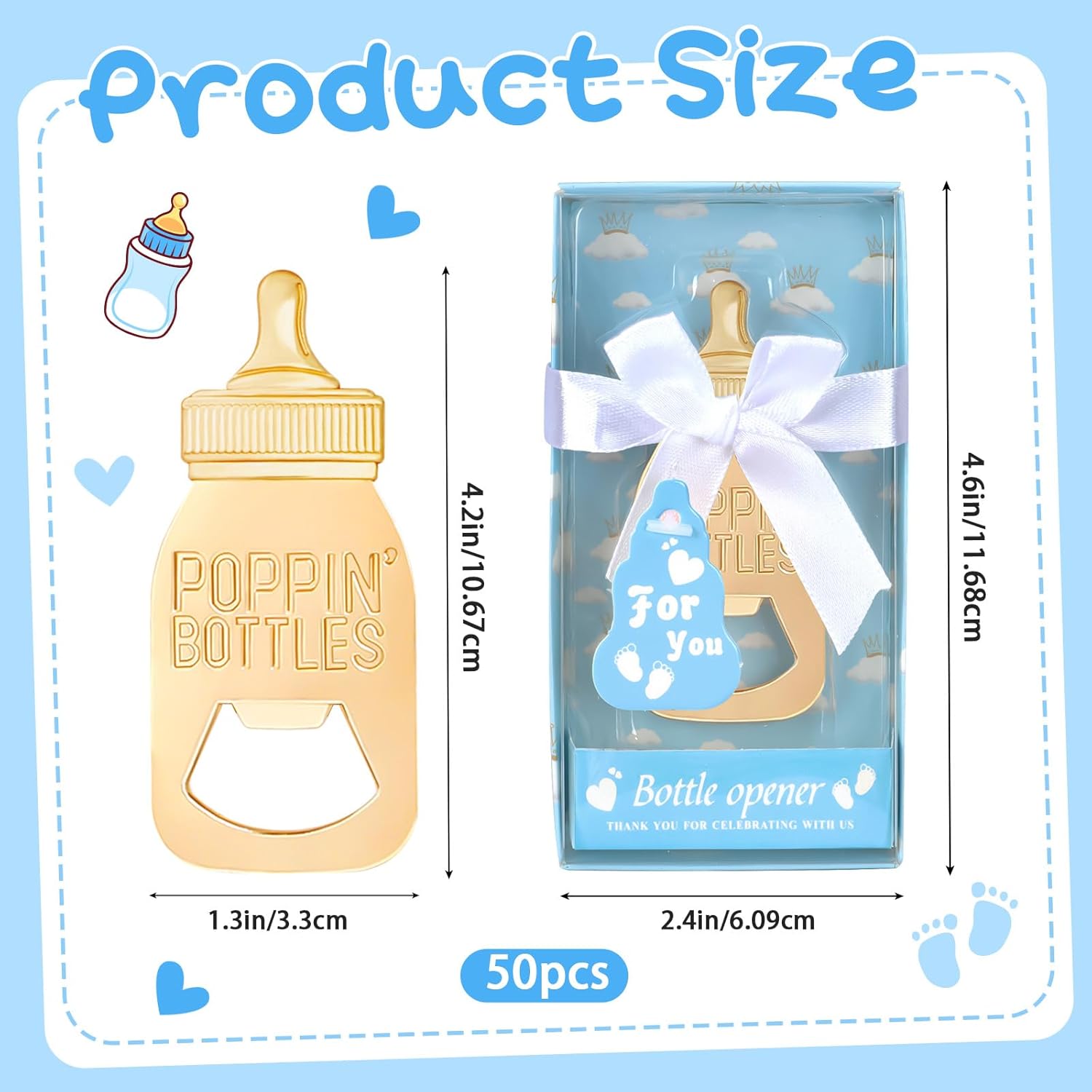 24 Packs Poppin Bottle Openers for Baby Shower Favors,Gifts,Decorations and Souvenirs (Blue, 24)