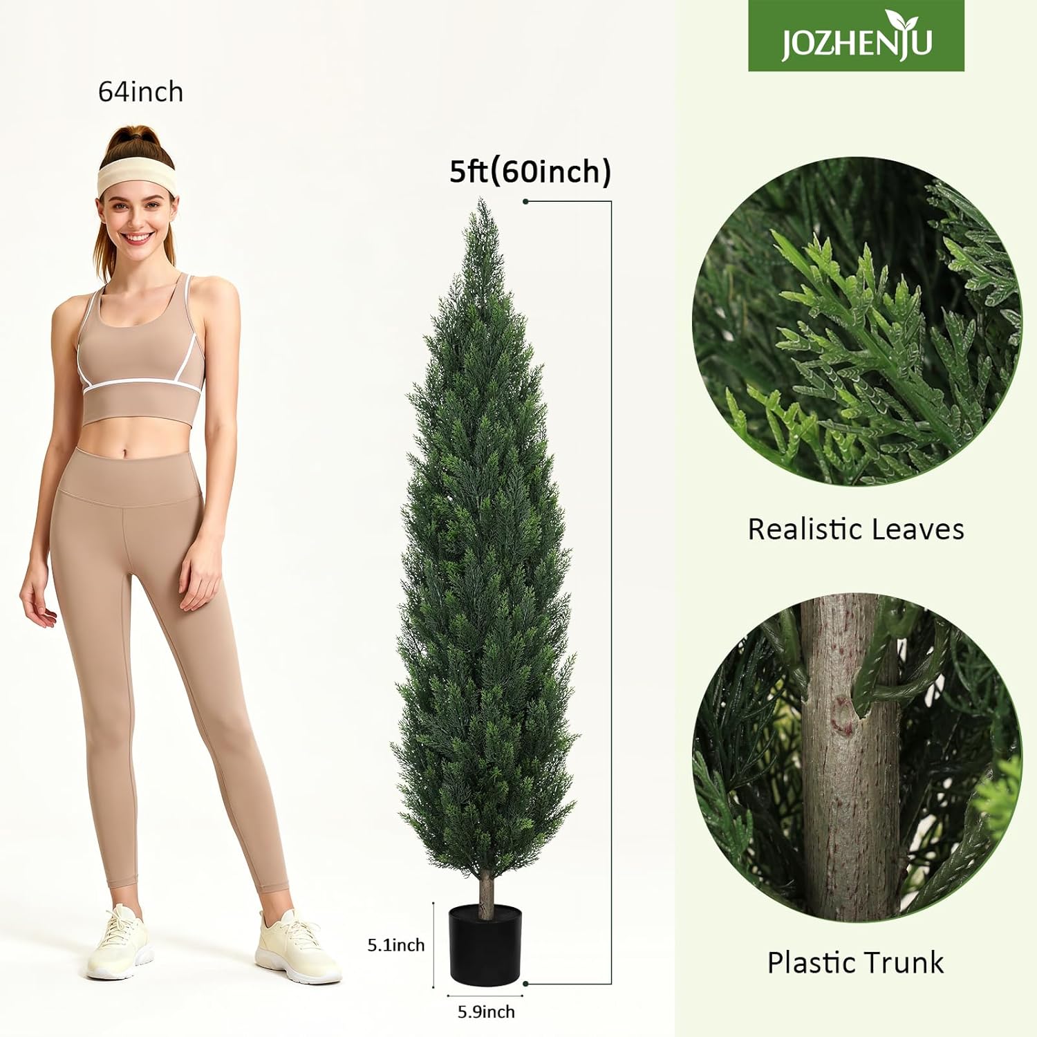 5FT Artificial Cedar Topiary Trees, UV-Resistant Topiary Trees Artificial Outdoor for Front Porch Decor, Realistic Outdoor Fake Pine Plants for Patio Garden Balcony Backyard Indoor Office, Set of 2