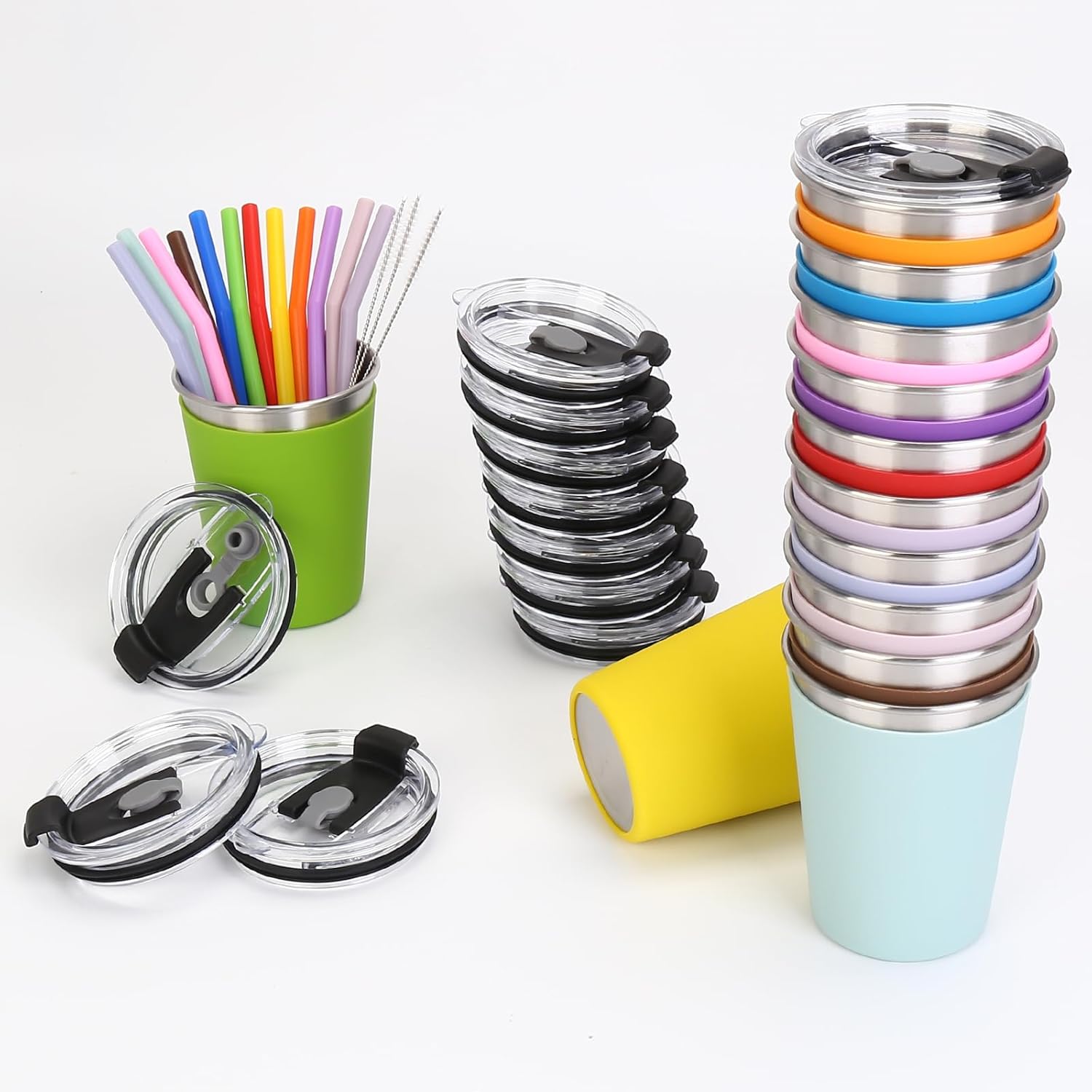 ShineMe Toddler Cups with Straws Spill Proof, 12pack Kids Sippy Cups With Silicone Straws, Lids and Colorful Removable Sleeves, 12oz Reusable Stainless Steel Tumblers for Indoor/Outdoor - Image 3