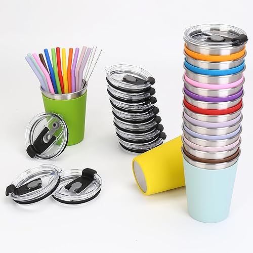 Miniatura 3 de ShineMe Vasos para niños pequeños con pajitas a prueba de derrames, paquete de 12 vasos para niños con popotes de silicona, tapas y fundas