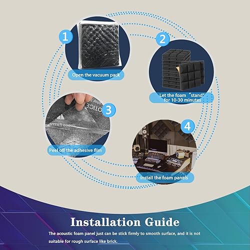 Miniatura 5 de Paquete de 12 paneles de amortiguación de sonido, paneles de espuma acústica de 12 x 12 x 2 pulgadas, paneles de pared a prueba de sonido para