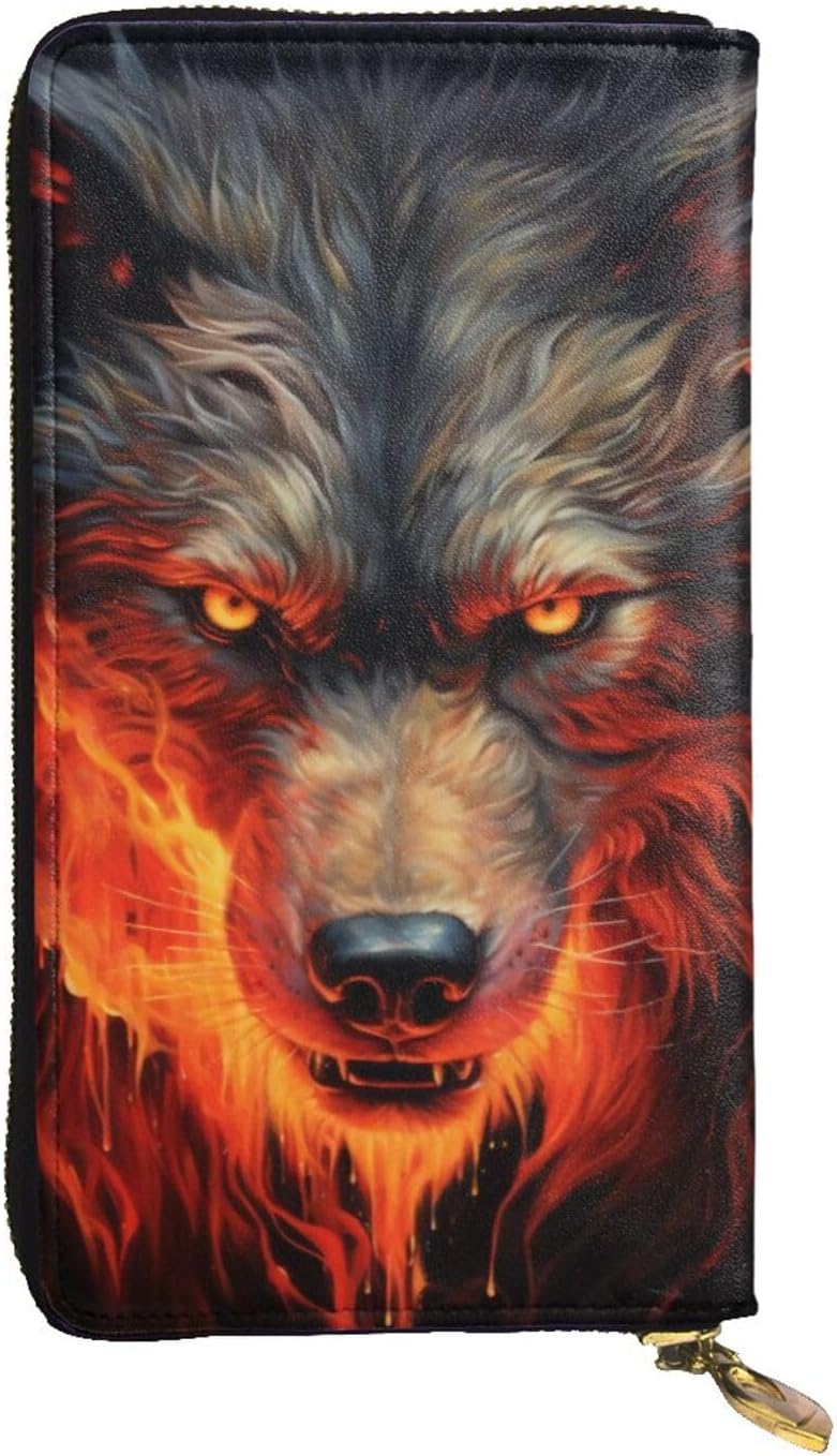 Red Wolf and Fire Women's wallet, clutch wallet, with zipper, large capacity.