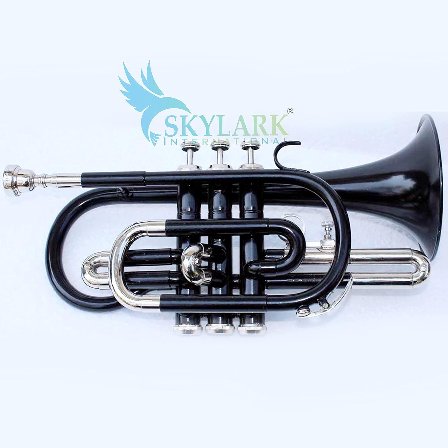 SKYLARK INTERNATIONAL CORNET TRUMPET Bb PITCH IN BLACK COLOR WITH PAIR OF GLOVES,MOUTH PIECE,HARD CASE AND SPRING BEST QUALITY : Musical Instruments