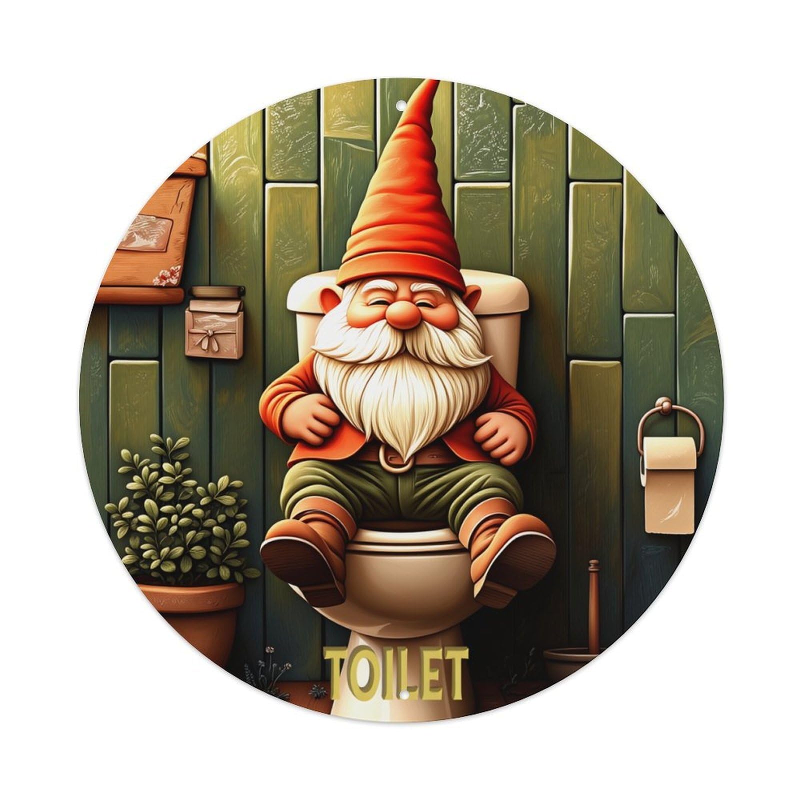 Gnome Toilet Garden Decor Art Retro Metal Tin Sign, Vintage Metal Poster for Bar, Home, Man Cave, Kitchen, Laundry Room Art Decor 8x8 Inch