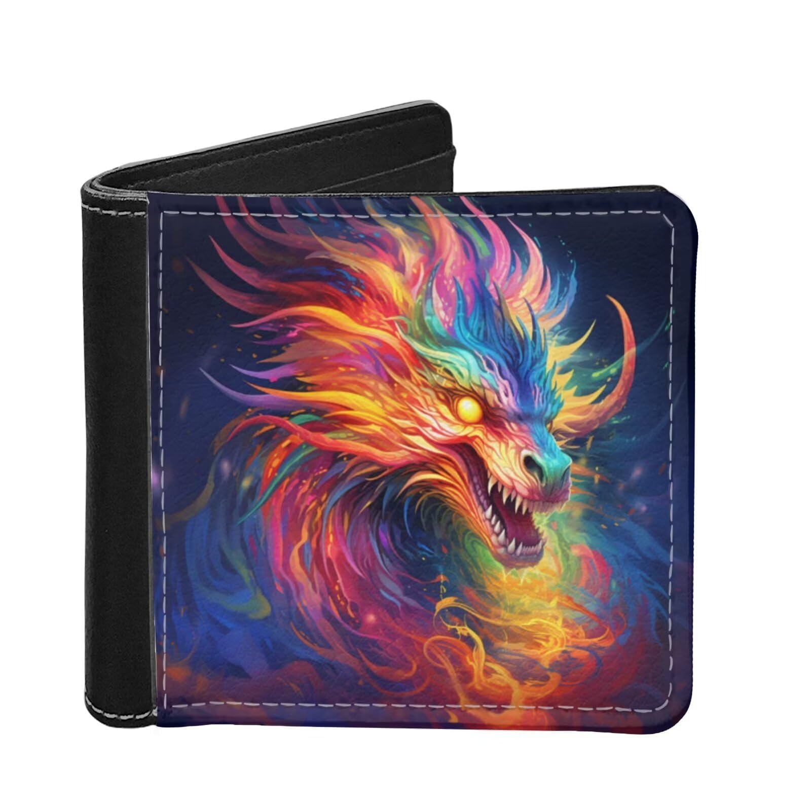HUIACONG Fantasy Colorful Dragon Men's Wallets Slim Smart Rfid Foldable Card Cases Money Organizers Soft Leather Travel Wallet for Kids Teen Young