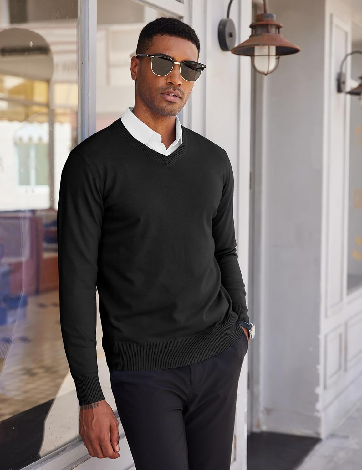 COOFANDY Men's V Neck Sweater Lightweight Knitted Pullover Sweaters - Image 2