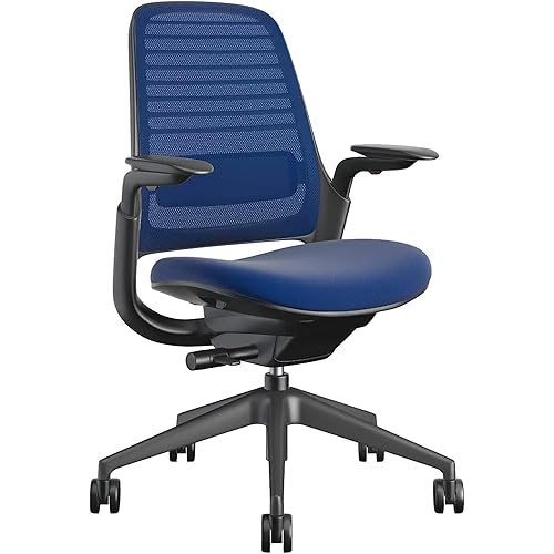Steelcase Series 1 Office Chair - Ergonomic Work Chair with Wheels for Carpet - Helps Support Productivity - Weight-Activated Controls, Back & Arm Support - Easy Assembly - Royal Blue