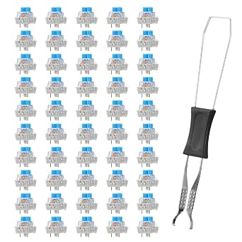 50 PCS Keyboard Clickers for 3D Prints Blue Mechanical Keyboard Switches 3 Pin Pre-Lubricated Clicky Switches with Remover Tool Dustproof and Waterproof