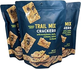 Trader Joe's Trail Mix Crackers With Mung Beans, Seeds, Cashews, Raisins & Cheese (Pack of 3)