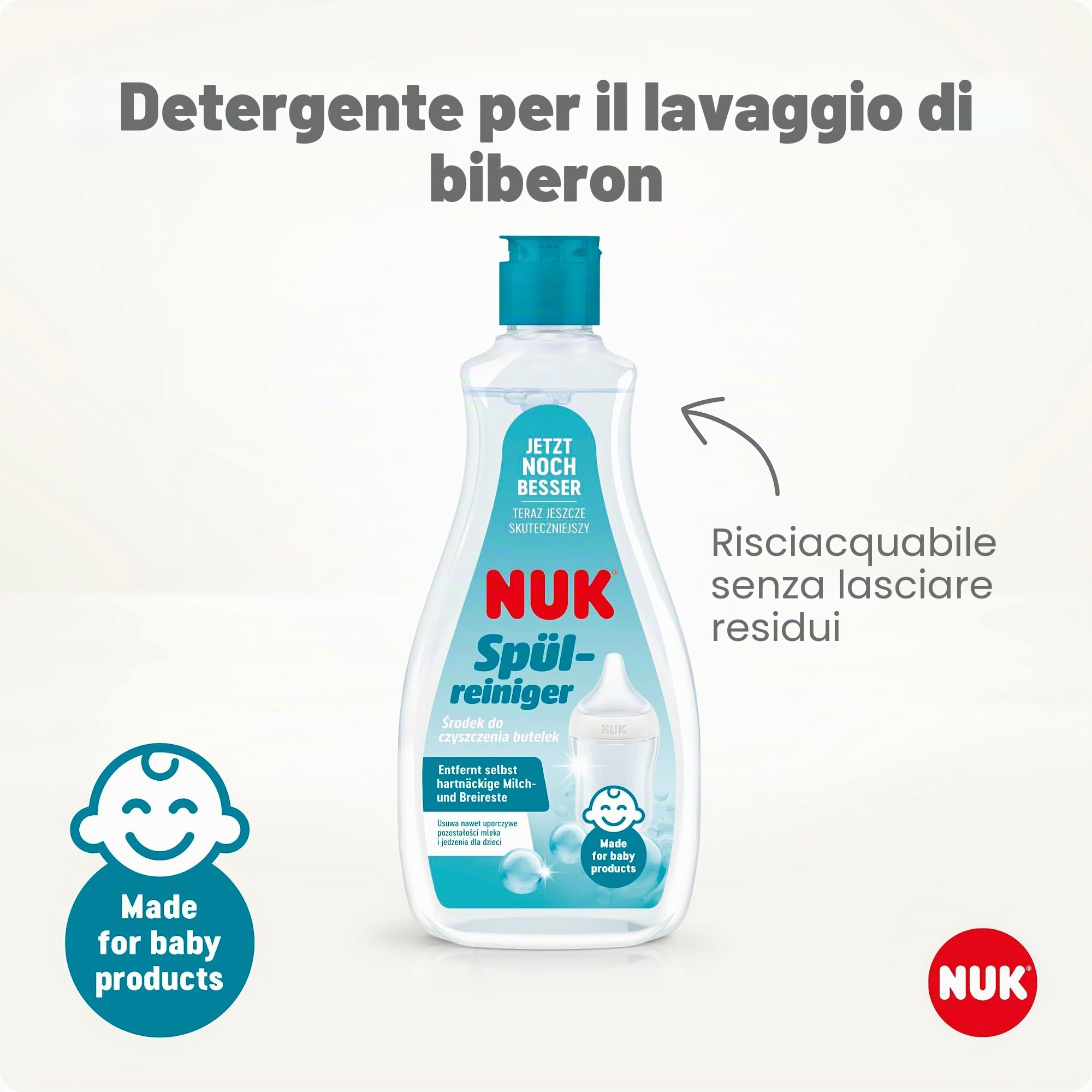 NUK Detergente per biberon | 500 ml | ideale per la pulizia di biberon e accessori | detergente senza profumi | pH neutro | 100% bottiglia riciclabile