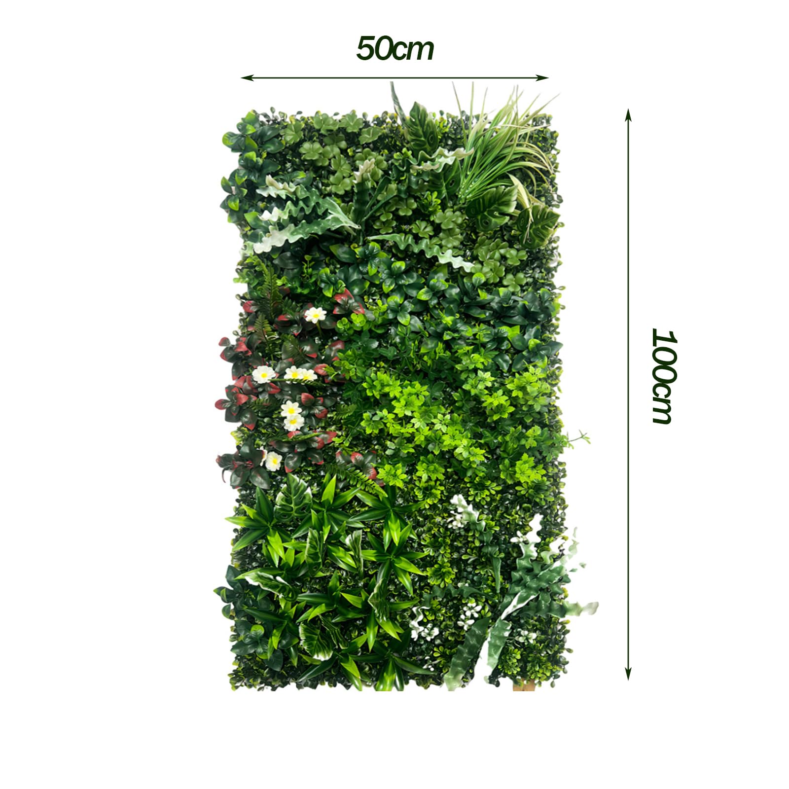 Generisch Künstliches grünes Wandpaneel 50 cm x 100 cm für den Innen- und Außenbereich. Kunstpflanzen-Wandpaneele mit realistischem Grün für Haus, Garten, Büro, Geschäft, Café, Hochzeit (L)