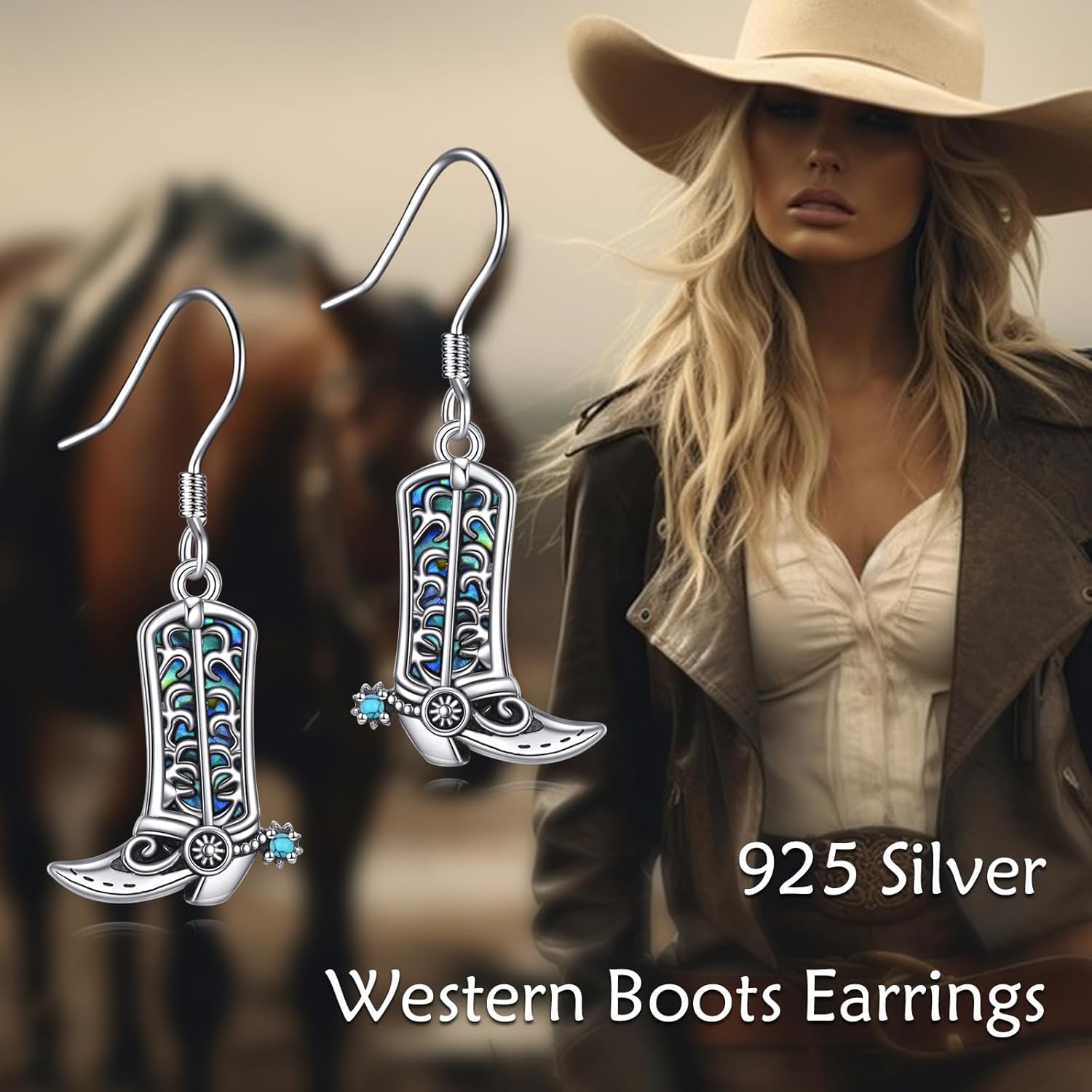 Western Boots Dangle Earrings Sterling Silver Abalone Shell Country Boots Jewelry Gift for Women - Image 6
