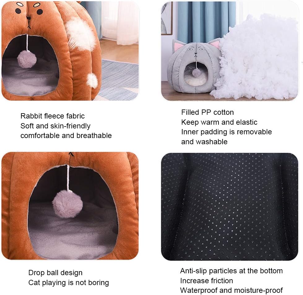review Soft Cat Cave Bed with Removable Cushion and Play Toy Foldable Cat Condo Anti-Slip Dog Bed Washable Cat House Warm Pet House Comfortable Pet Tent Bed for Indoor Cats or Small Dogs(Gray,S)