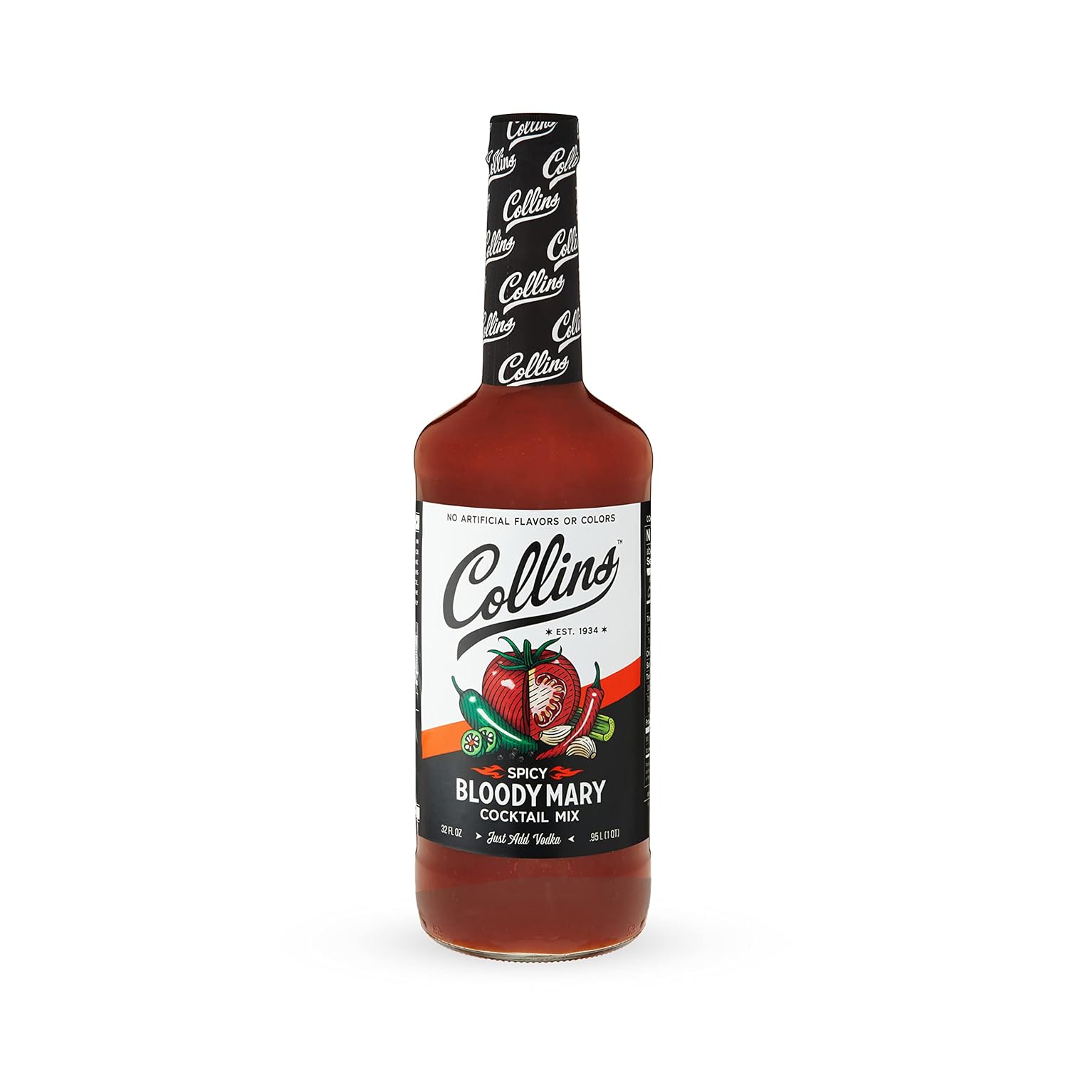 Collins Classic Bloody Mary Mix, Brunch Cocktail Recipe Ingredient, Bartender Mixer, Drinking Gifts, Home Cocktail bar, Set of 6 32 fl oz Bottles