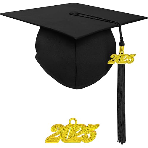 Matte Adult Graduation Cap with 2025 Tassel Unisex Adjustable Graduation Cap