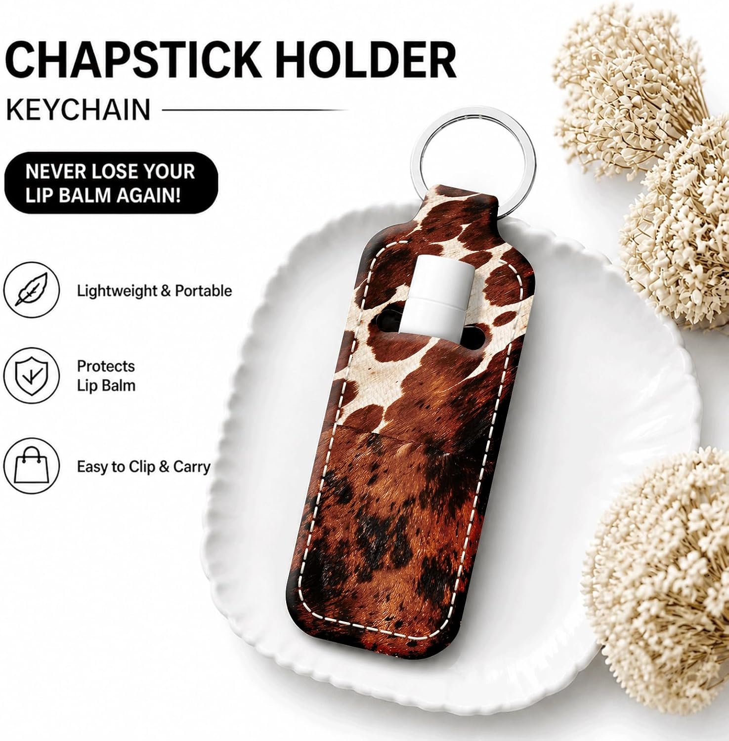Unique Print Lip Balm Holder Keychain, Aesthetic Chapstick Sleeve Clip for Women Purse and Keys image 3