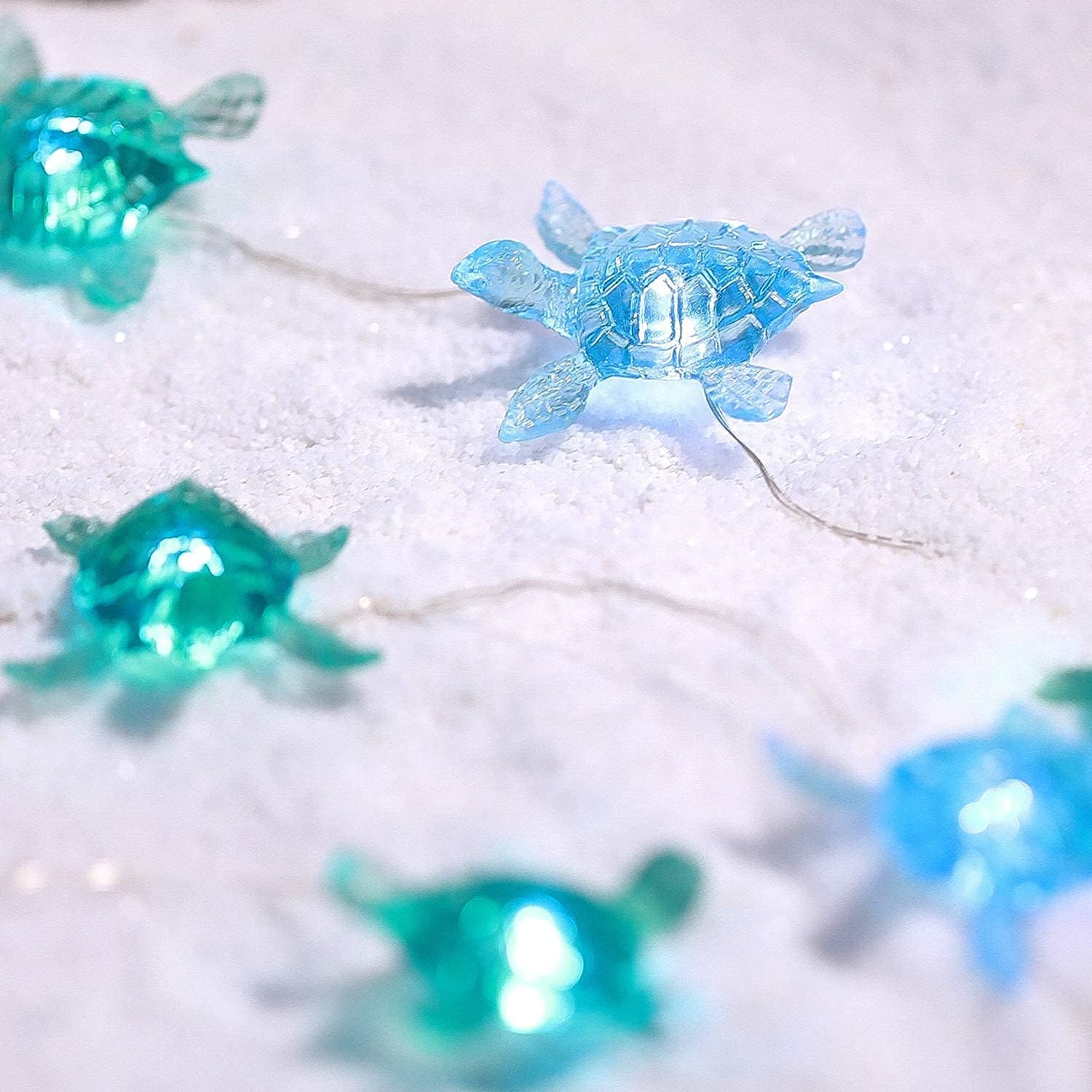 MIYA LIFE Blue Sea Turtle String Lights Battery Powered Summer Beach Decor with Remote Acrylic Sea Turtle Decor for Bathroom Shower Curtain