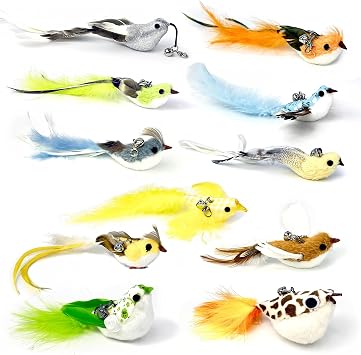11 PCS Multi-Functional Cat Toy Replacement Heads Realistic Handmade Bird Teasers with Bells & Detachable Clip, for Interactive Play, Indoor Enrichment & Home Decoration