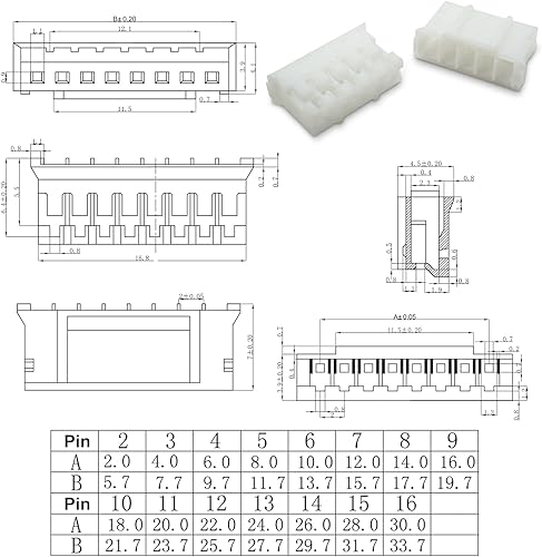 Miniatura 4 de PH2.0.000 in JST - Kit de conector macho con cable preprensado de 22 AWG, 234567891012 pines con carcasa de clavijas JST conector de cable con