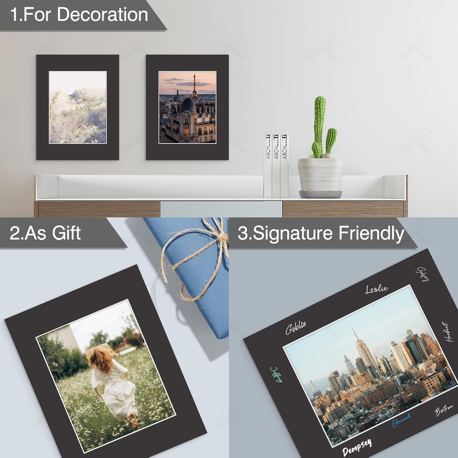 Golden State Art, Acid Free, Pack of 10 11x14 Black Picture Mats Mattes with White Core Bevel Cut for 8x10 Photo