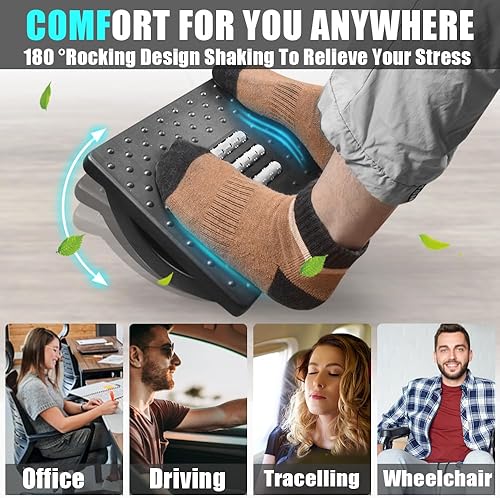 Miniatura 7 de Reposapiés para debajo del escritorio en el trabajo con diseño mecedor, taburete ergonómico con rodillos de masaje para aliviar el dolor, diseño de