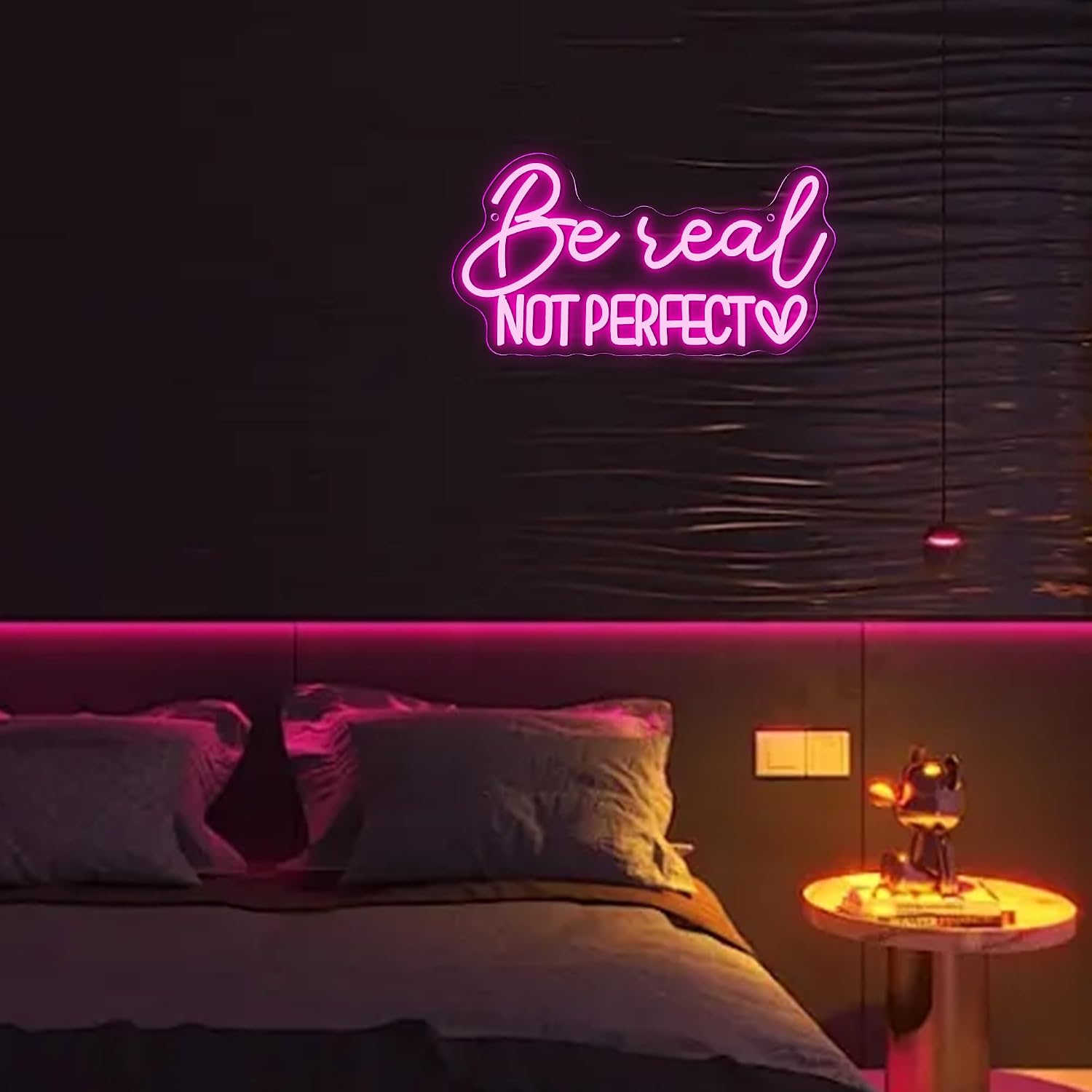 Symone Be Real Not Perfect Heart Neon Sign, Motivational Neon Sign USB Powered LED Dimmable Inspirational Neon Light, for Office Living Room Bedroom Bar Garage Studio Wall Decor(15.7 * 8.2 In)