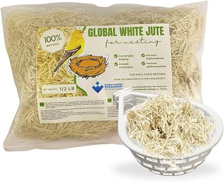 Natural Bird Nesting Material for Canaries - Parakeet Nesting Material, Finch Nesting Material and Chicken Nest Natural Fiber White Jute, Safe and Soft Nesting Material for Bird Bedding.1/2Lb