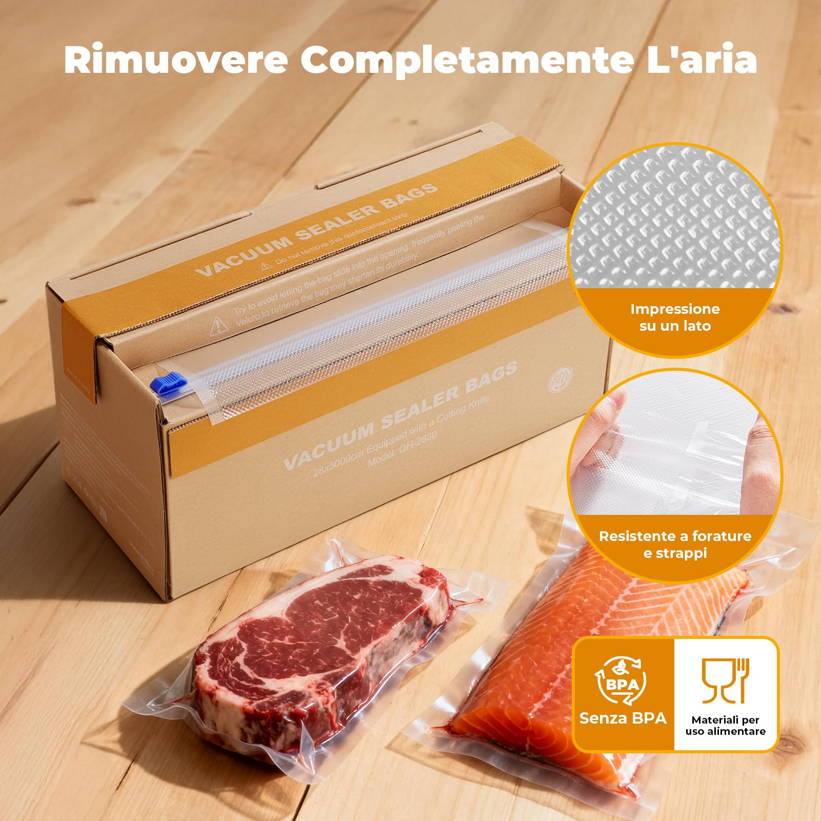 Sacchetti Sottovuoto Alimenti Rotoli 28x3000cm con Taglierina, Goffrato Sacchetti Sottovuoto Senza BPA, per Congelatore, Sous Vide Cottura e Macchine Sottovuoto