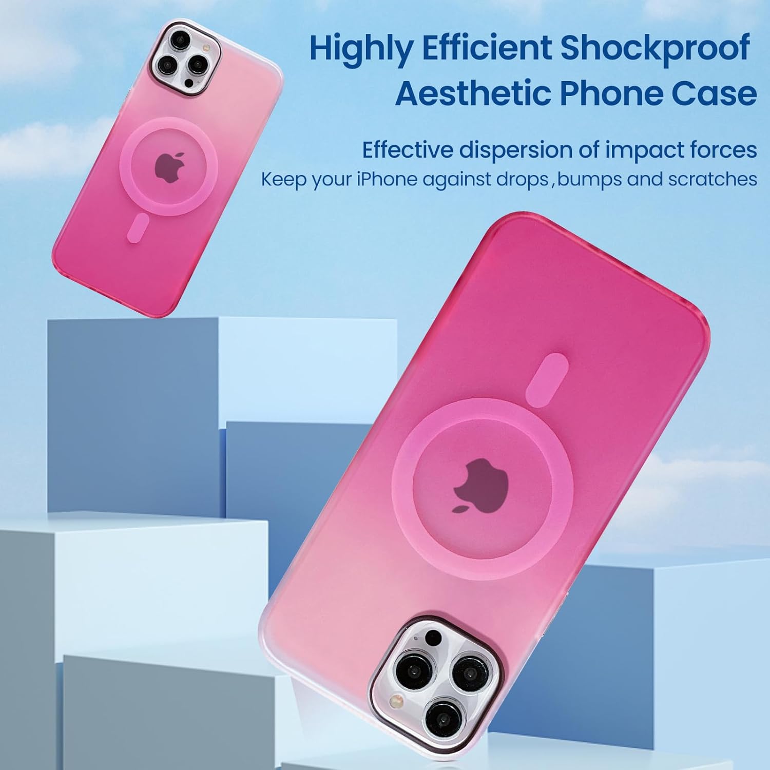 Magnetic Case for iPhone 15 Pro,Compatible with Magsafe,Gradient Iridescent Holographic Shockproof Translucent Matte Phone Case Protective Bumper Cover for Women Girls (Green & Blue, iPhone 15 Pro)