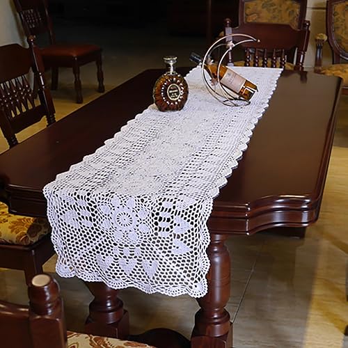 Miniatura 6 de Hsvanyr Mantel rectangular de algodón de ganchillo beige para dormitorio, 15 x 55 pulgadas, estilo rústico de granja, decoración de comedor y