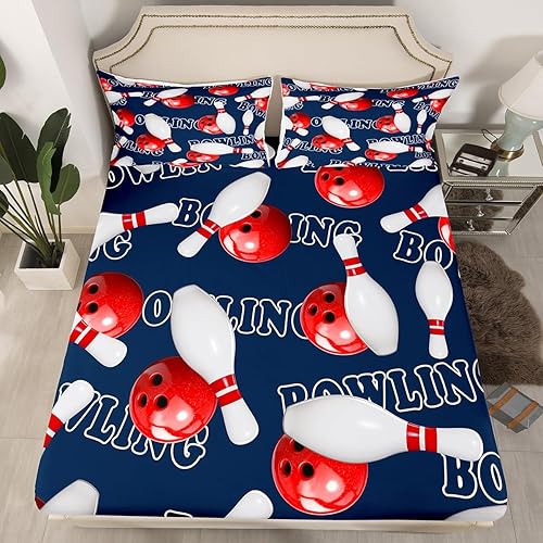 Miniatura 2 de Erosebridal Sábana bajera ajustable para fiesta de bolos, tamaño matrimonial, para niños y niñas, ropa de cama deportiva con estampado de bolos,