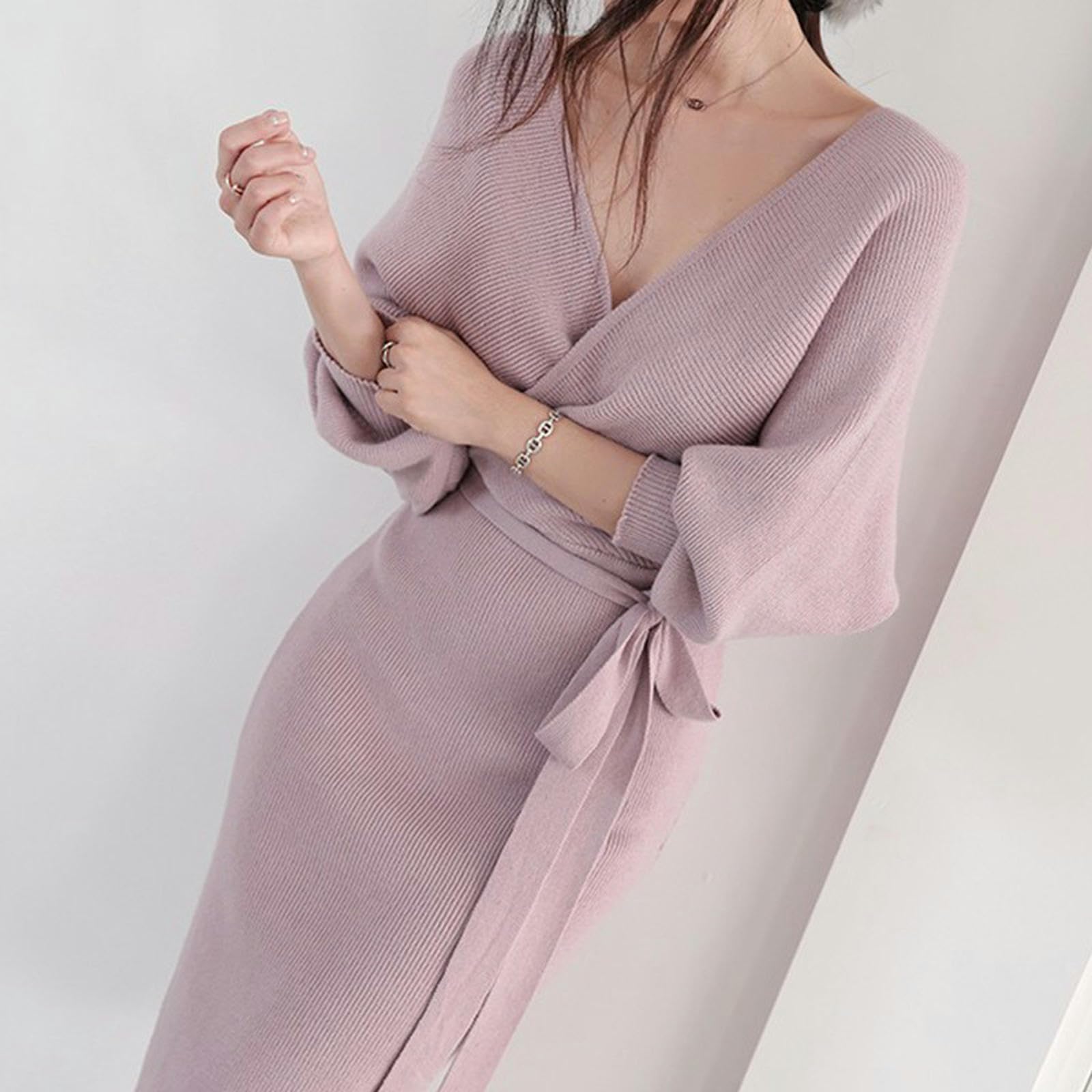 Vestito Abito A Maglia Autunno Autunno Fashi-Beige-codice Medio