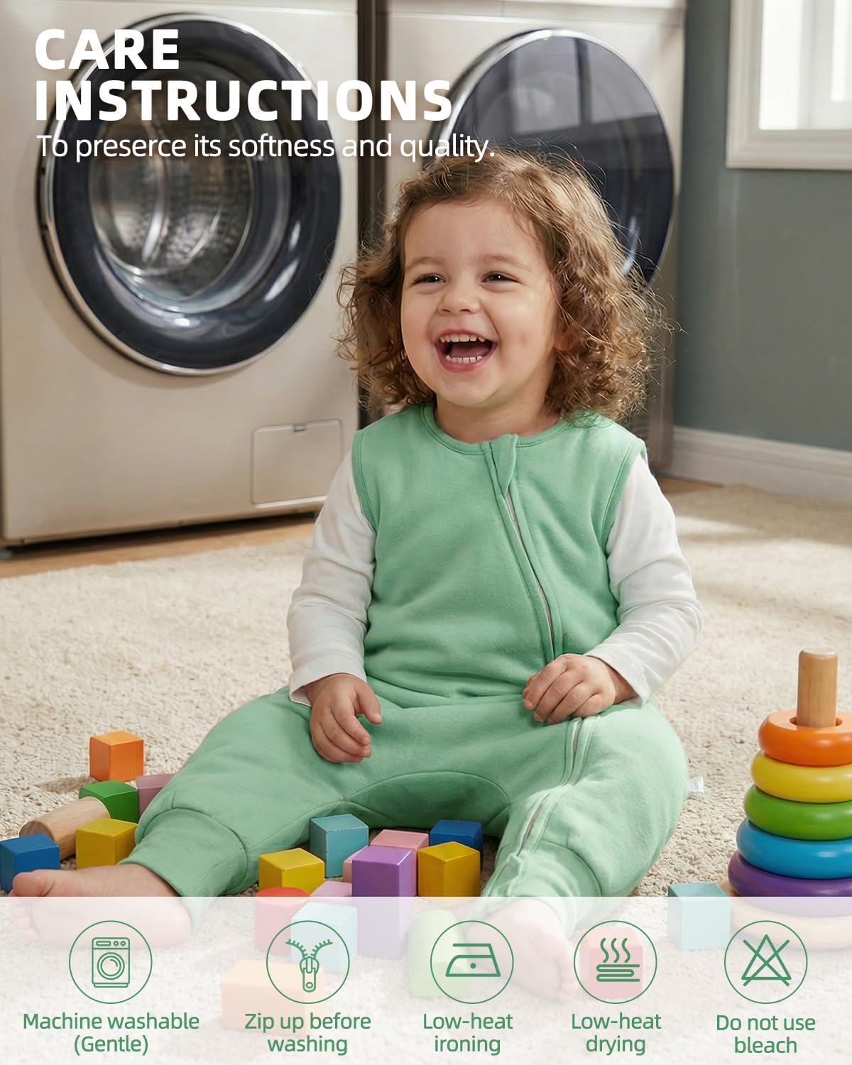 WYTbaby 2-Pack Baby Sleep Sack with Legs, 1.5 TOG Cotton Wearable Blanket, 2-Way Zipper Padded Toddler Sleep Bag