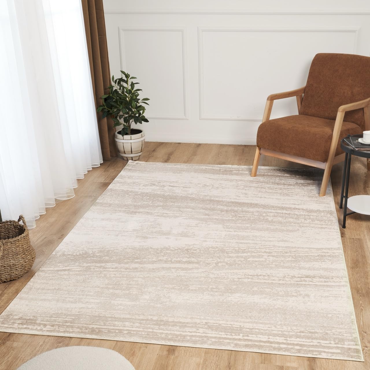 Ruglenza Soft Area Rug 160x230 cm White & Light Beige – Cozy Easy Clean Carpet for Living Room & Bedroom, Durable & Pet Friendly Floor Rug