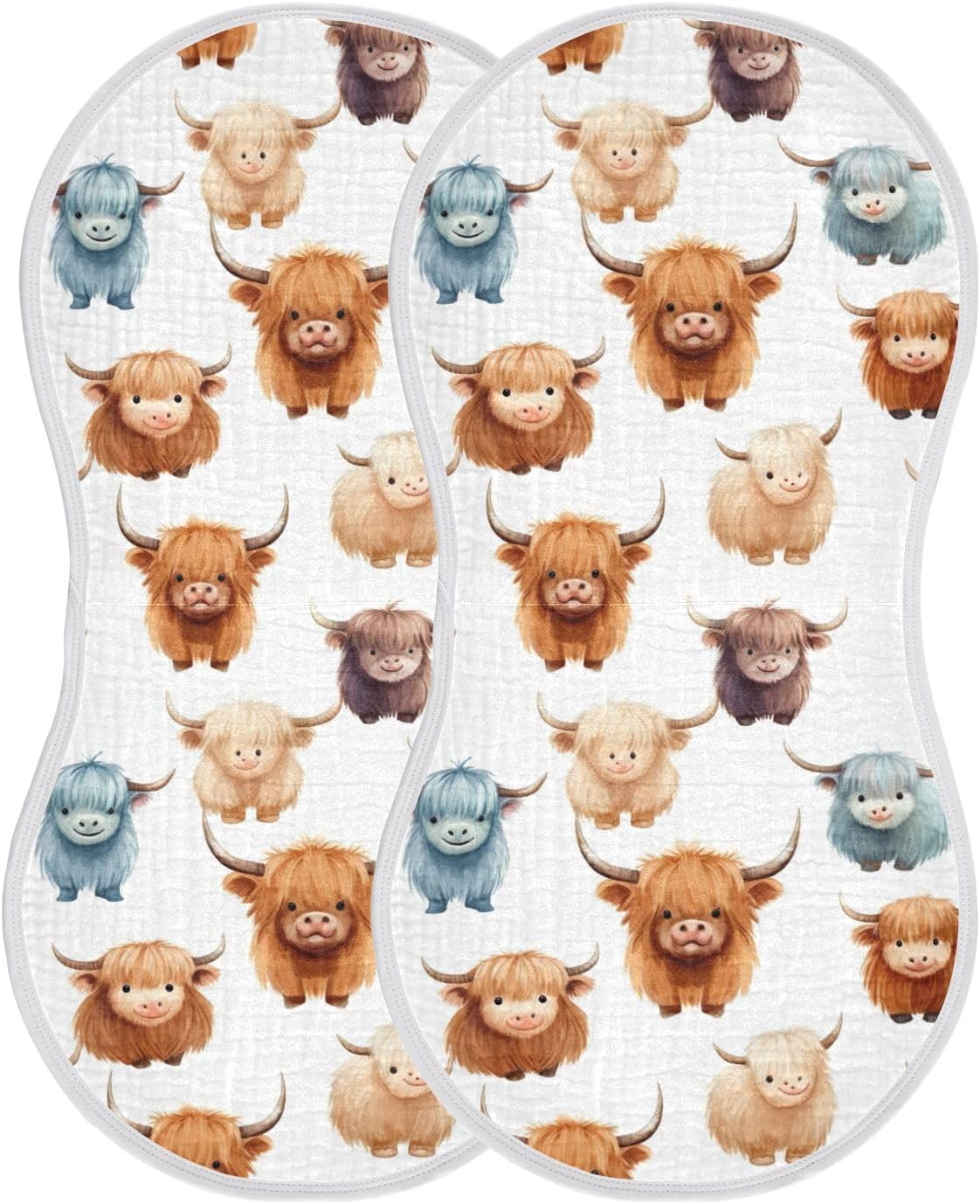 4Pcs Cute Highland Cow Pattern Burp Cloth,Unisex Large Absorbent Soft Cotton Muslin Burping Cloths for Newborn Boys Girls,11x22in,A110858