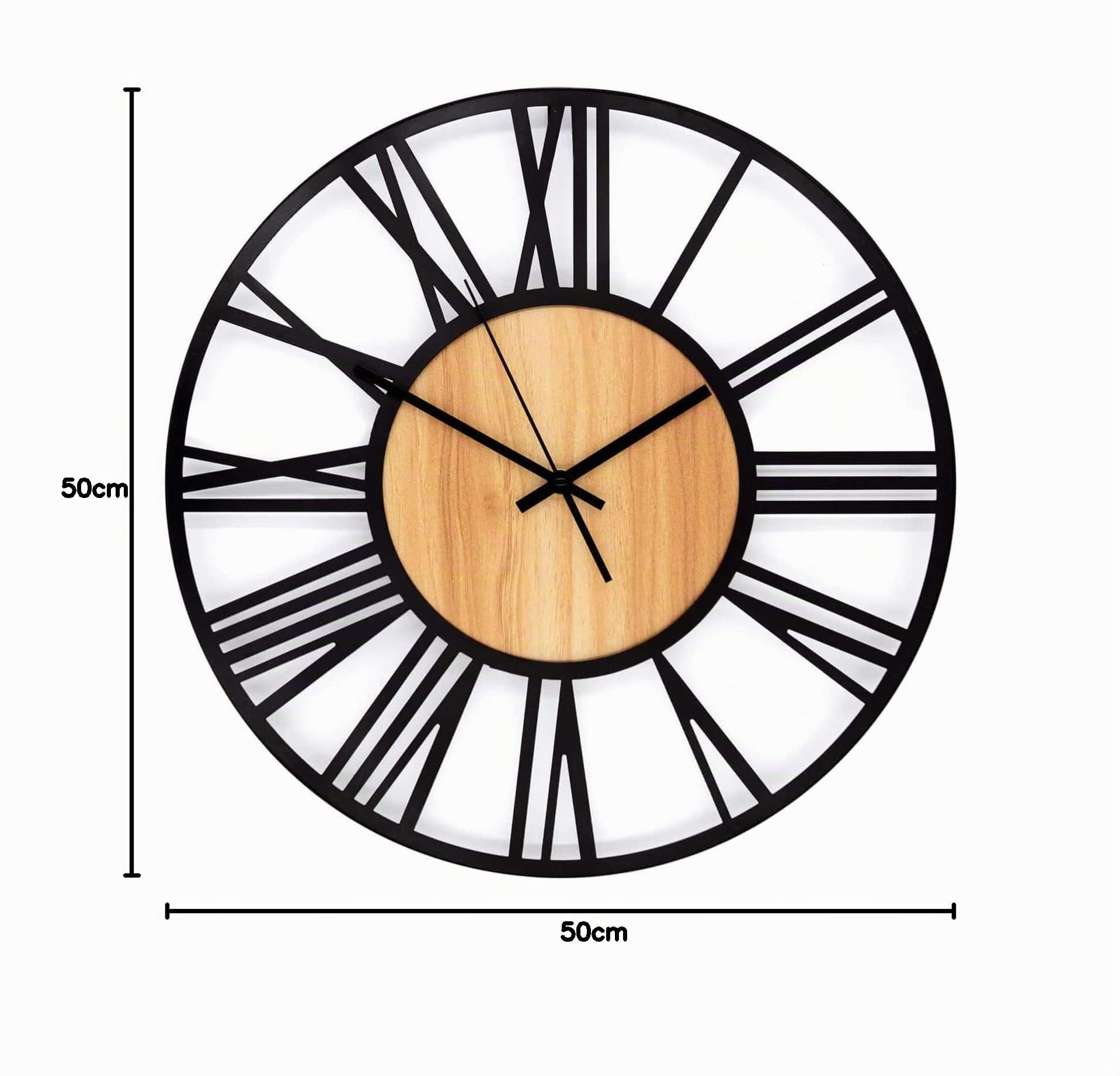 K&L Wall Art 50cm große Wanduhr XL Industrielle Holz Wanduhren aus Metall Vintage leises Quartz Uhrwerk ohne Tick-Geräusche